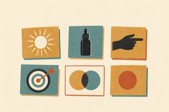 Editorial Risograph illustration of a grid of small framed creative variations