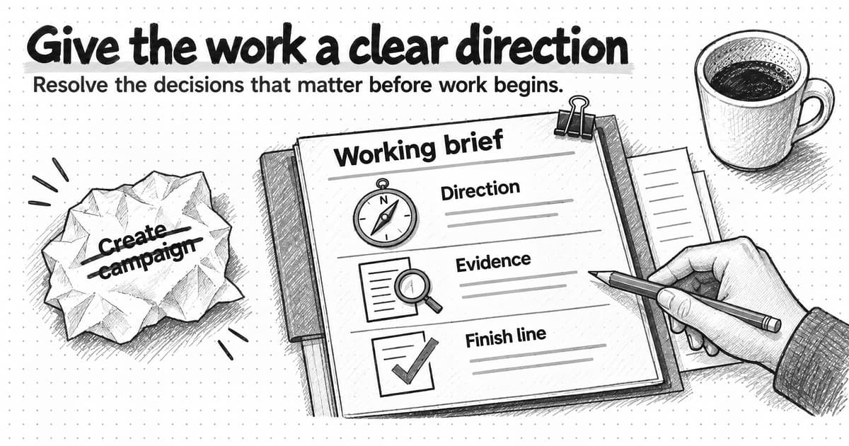 A working brief replaces a vague campaign request with clear direction, evidence, and a finish line.