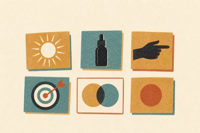 Editorial Risograph illustration of a grid of small framed creative variations